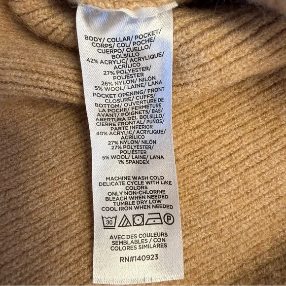 LOFT Waist Patch Pocket Cardigan Button Front Sweater Camel Womens Medium - Picture 9 of 11